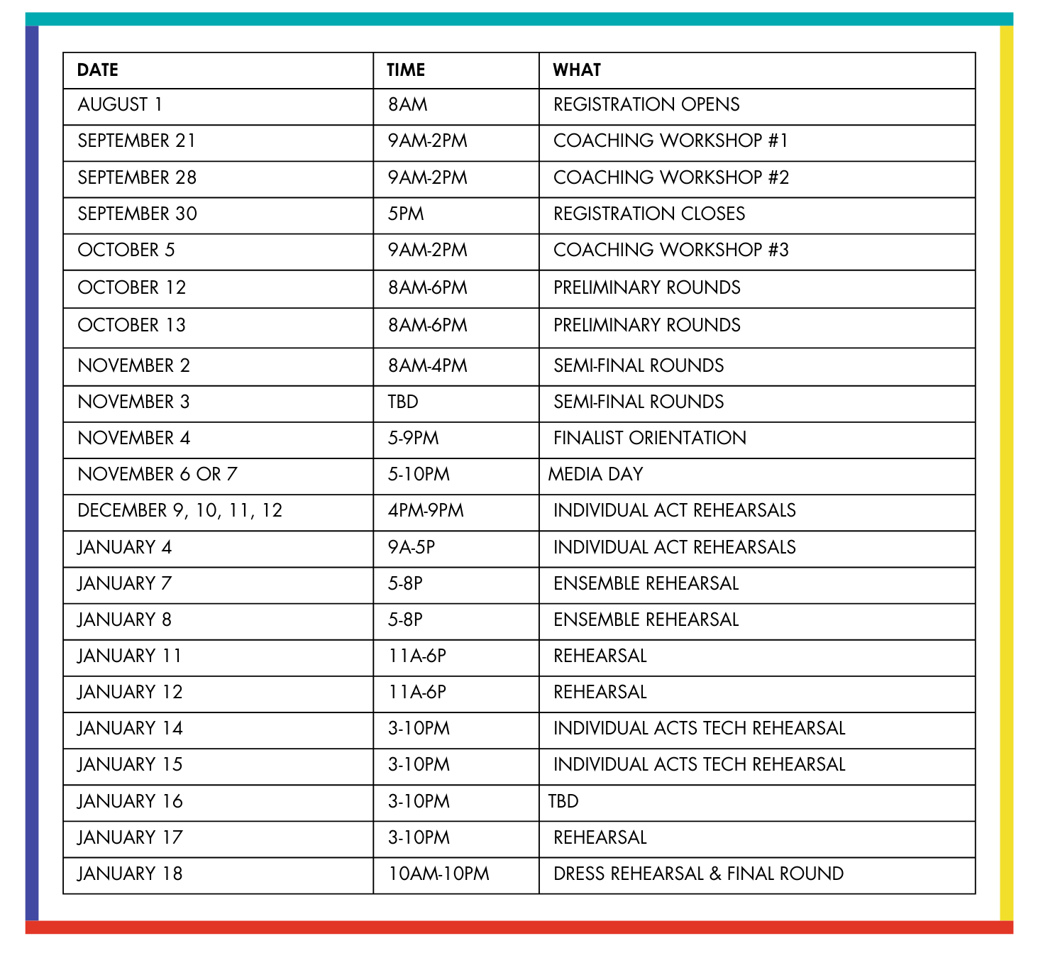 2025 Schedule Fox PACF Teen Talent Competition